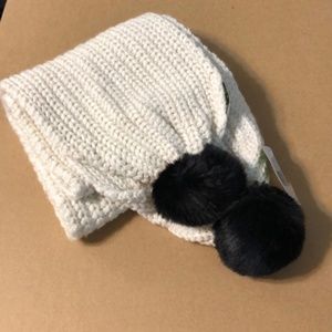 NWT Kate Spade Scarf  ivory/silver faux fur pompom